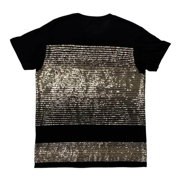 Saint Laurent Viscose/Polyester Sequin Striped T-shirt - Black Gold | Large - Picture 7 of 12